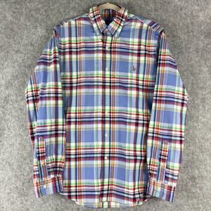 Ralph Lauren Stretch Oxford Shirt Mens Large Plaid Slim Fit Button Down Pony